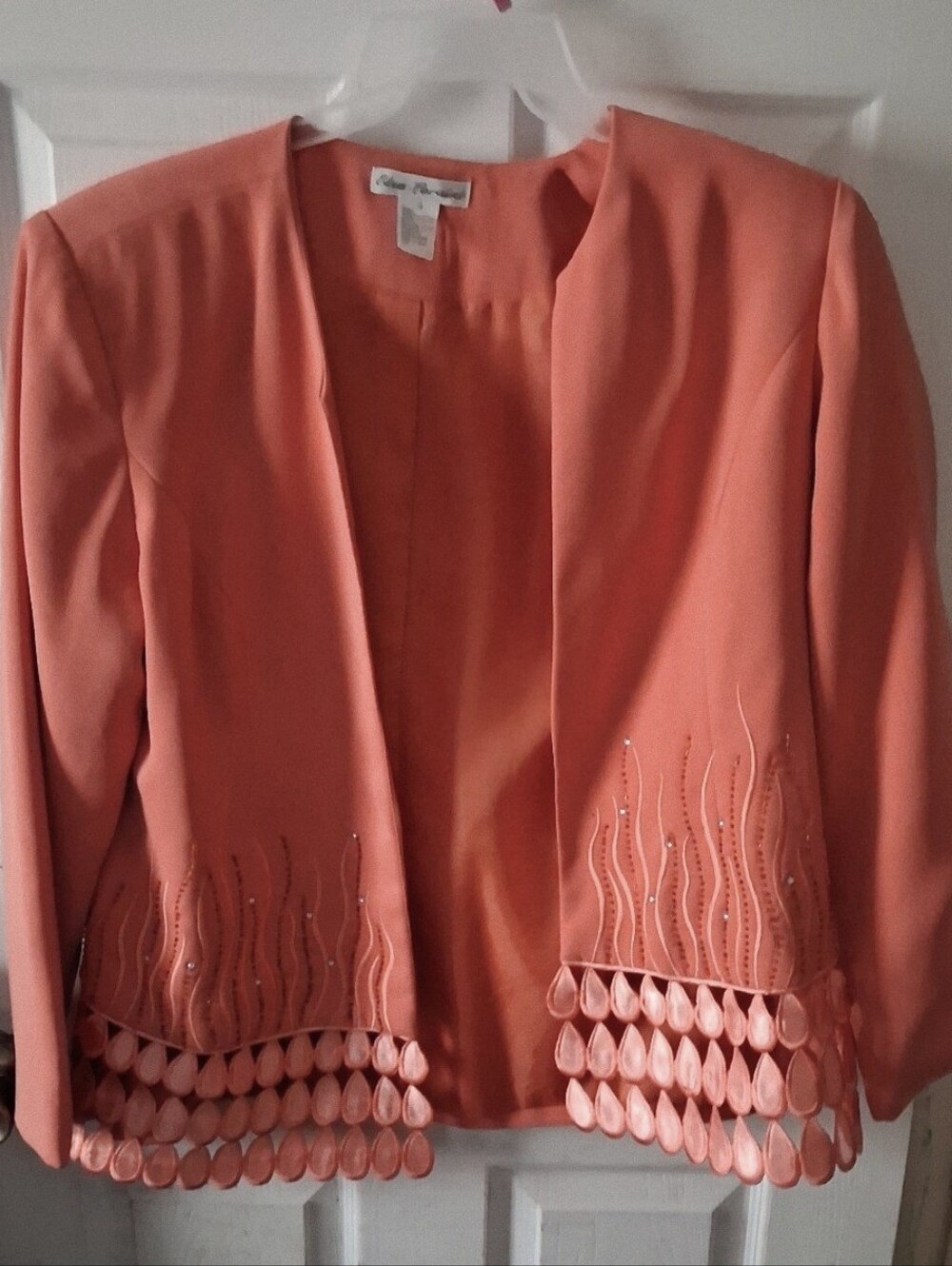 Elsa Loraine - Women's Vintage Coral/Peach Open Front Blazer Jacket. Size 18